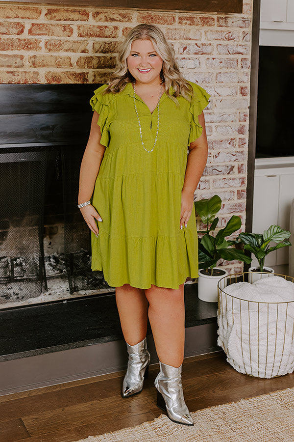 Newsworthy Style Linen-Blend Babydoll Dress In Lime Curves