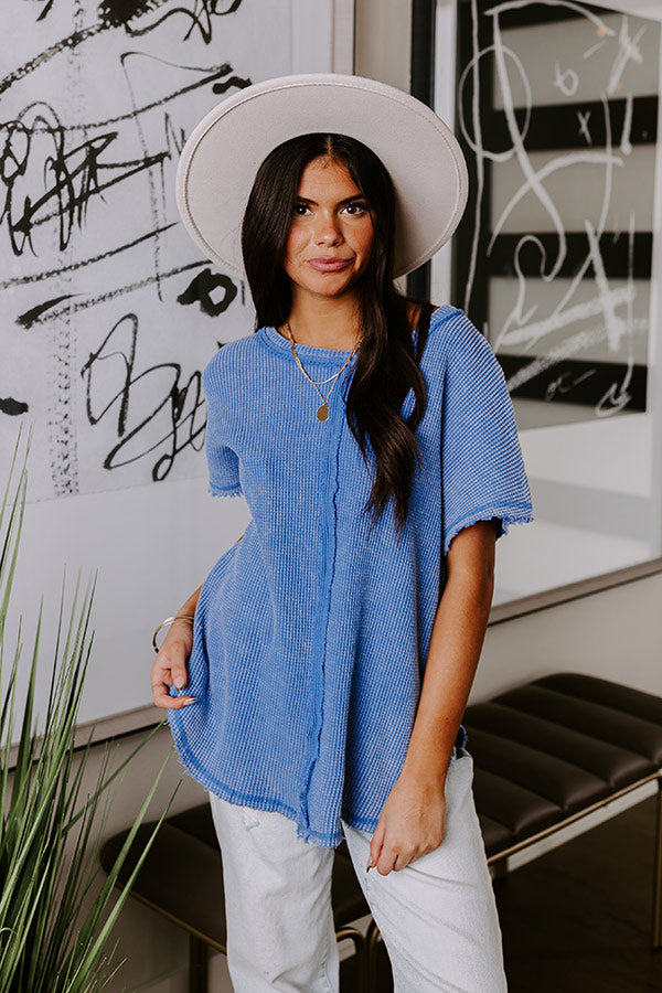 Visions Of You Waffle Knit Top In Blue