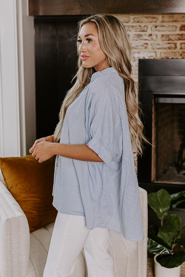 Michelle Mae Lucy Striped Button Tank - Sky Blue