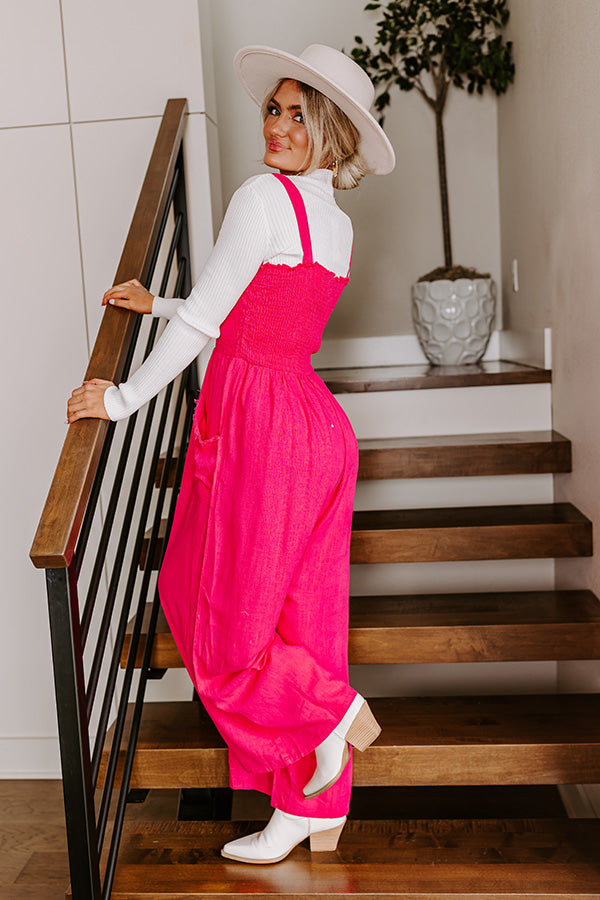 Gather The Courage Smocked Jumpsuit In Hot Pink Image - 5