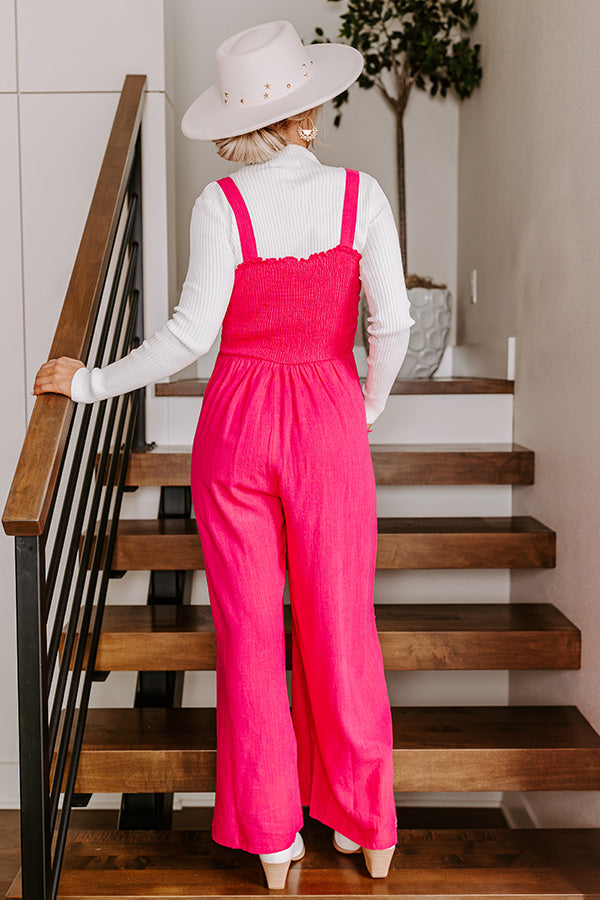 Gather The Courage Smocked Jumpsuit In Hot Pink Image - 3