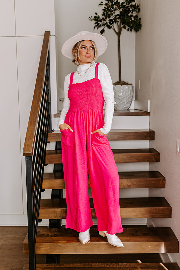 Gather The Courage Smocked Jumpsuit In Hot Pink Image - 2
