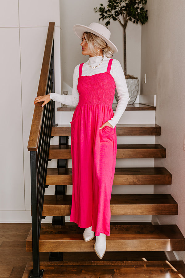 Gather The Courage Smocked Jumpsuit In Hot Pink