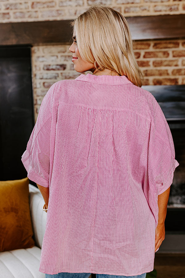 Curve Button Off -Shoulder Tee in Pink