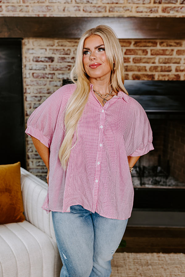 Casually Chic Stripe Button Up In Pink Curves
