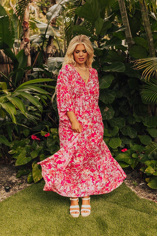 Blossom Breeze Floral Maxi In Hot Pink Curves
