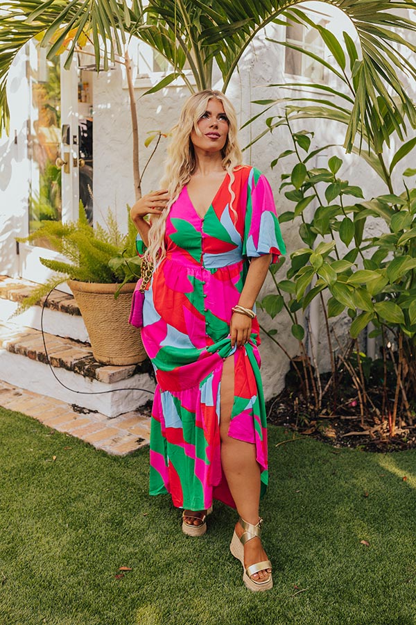 Sailboat Soiree Color Block Maxi in Hot Pink Curves Image - 1
