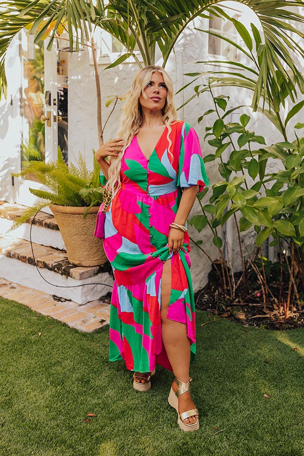 Sailboat Soiree Color Block Maxi in Hot Pink Curves