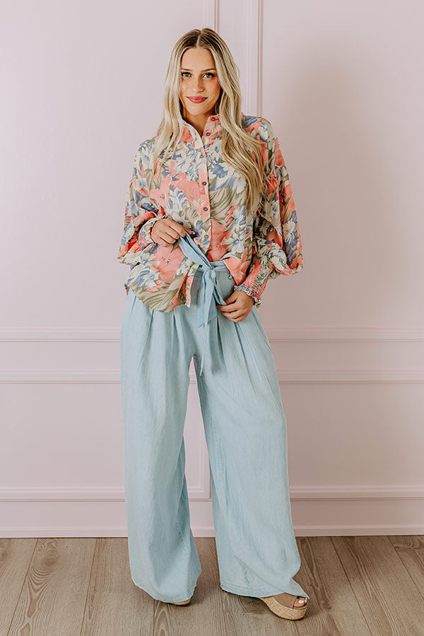 The Serena High Waist Chambray Pants in Light Wash