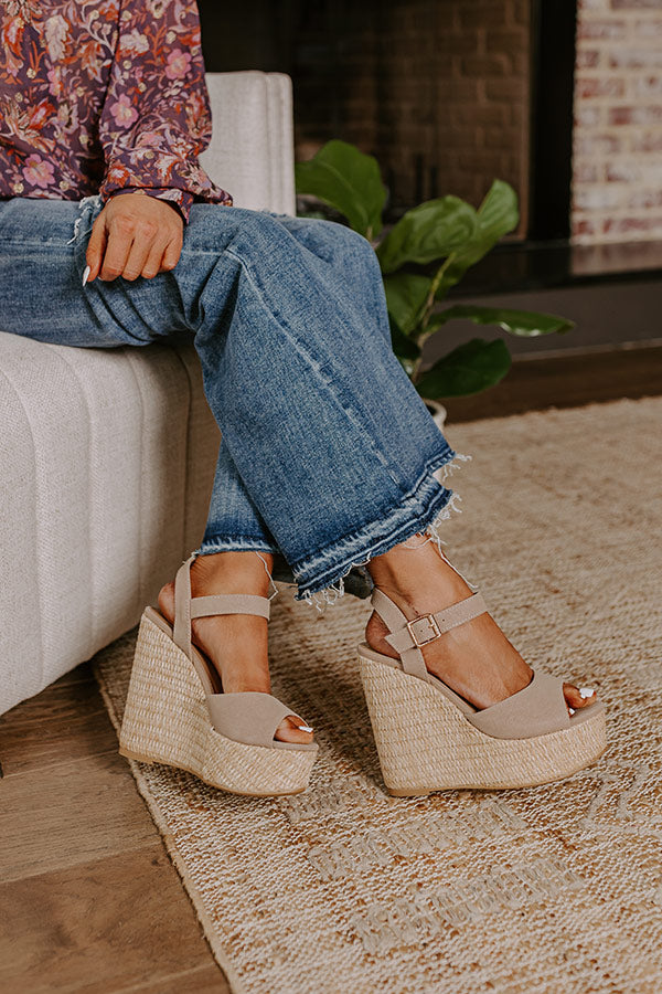 The Cailyn Faux Nubuck Wedge in Warm Taupe