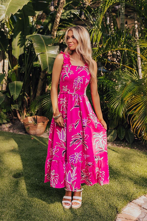 hot pink midi dress Vela | Asymmetric-Neck this dress combines delicate details with an easy silhouette Hot Pink Sweetheart Mesh Midi
