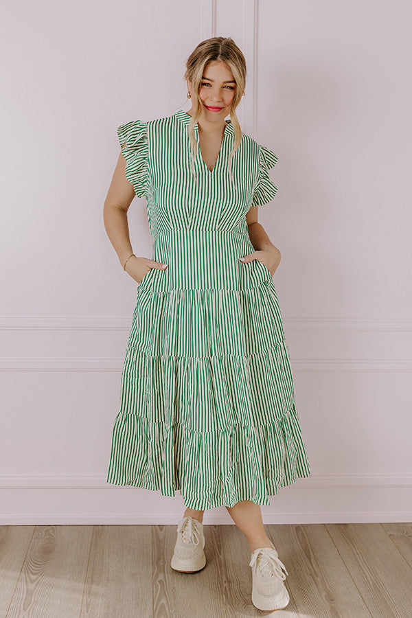 Bayside Brunch Stripe Midi in Emerald Image - 2