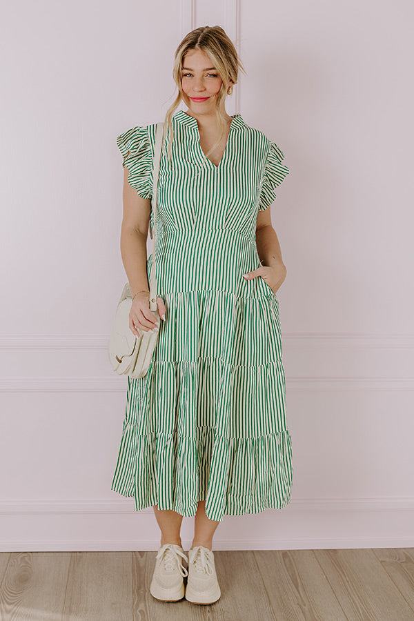 Bayside Brunch Stripe Midi in Emerald Image - 1