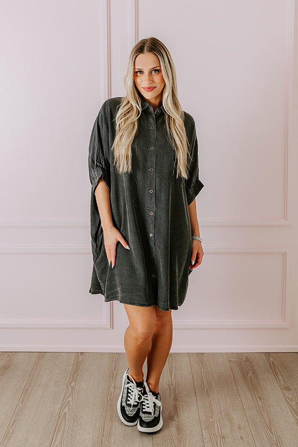 Call Me Cutie Chambray Tunic Dress in Vintage Black