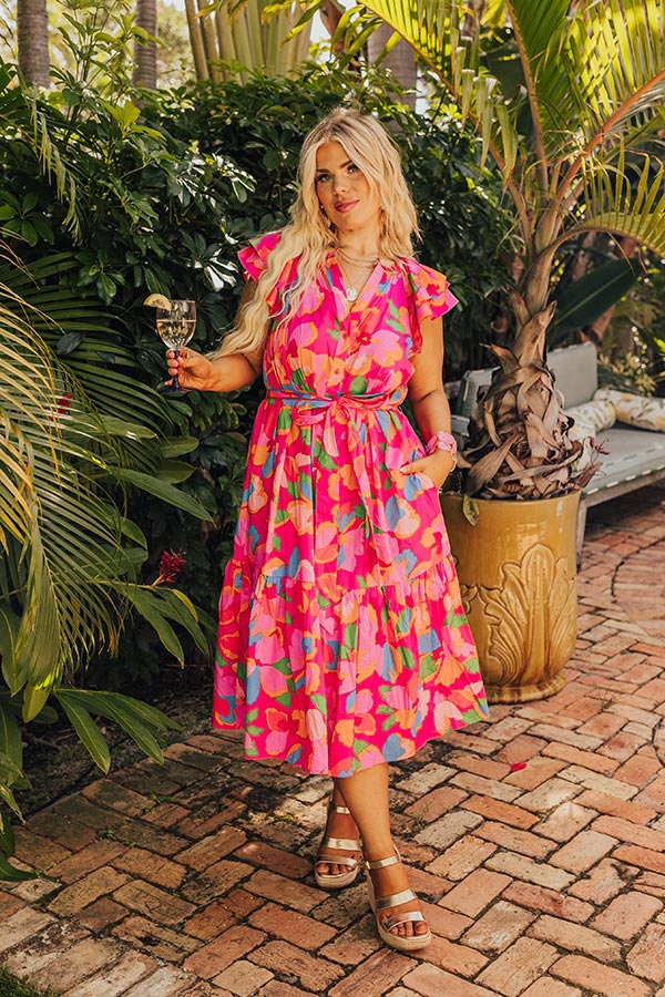French Riviera Floral Midi in Hot Pink Curves