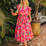 French Riviera Floral Midi in Hot Pink Curves Image - 1