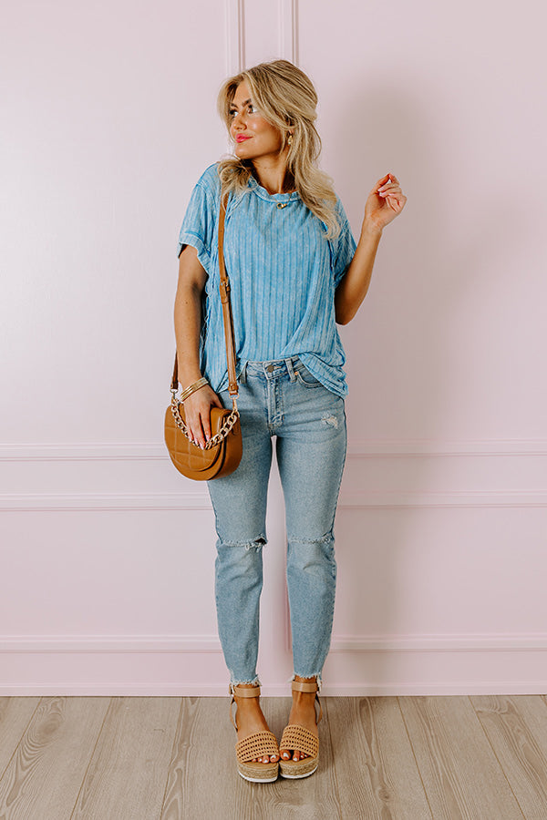 Back To Basics Mineral Wash Shift Top in Ocean Blue