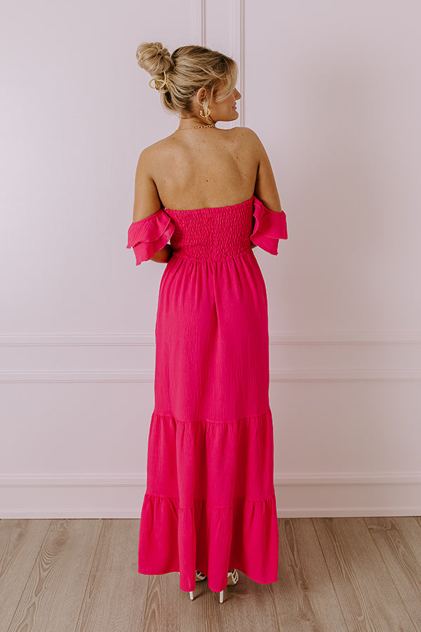 Seaside Chic Smocked Maxi In Hot Pink Image - 4
