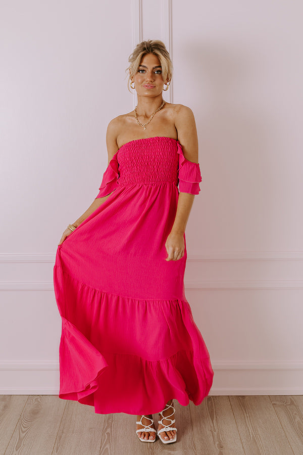 Seaside Chic Smocked Maxi In Hot Pink