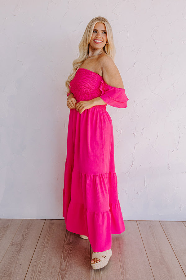 Seaside Chic Smocked Maxi In Hot Pink Curves Image - 4