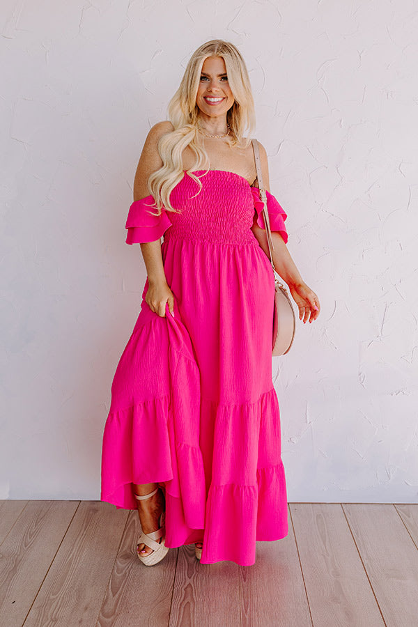 Seaside Chic Smocked Maxi In Hot Pink Curves