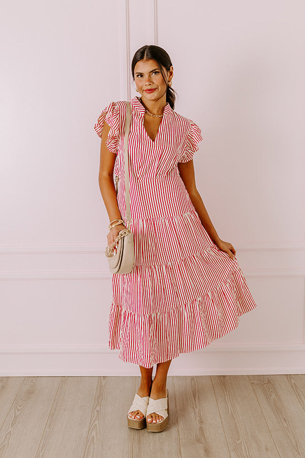 Bayside Brunch Stripe Midi in Hot Pink Image - 5