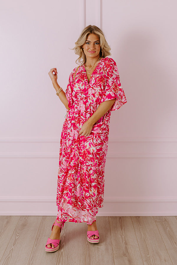 Blossom Breeze Floral Maxi In Hot Pink