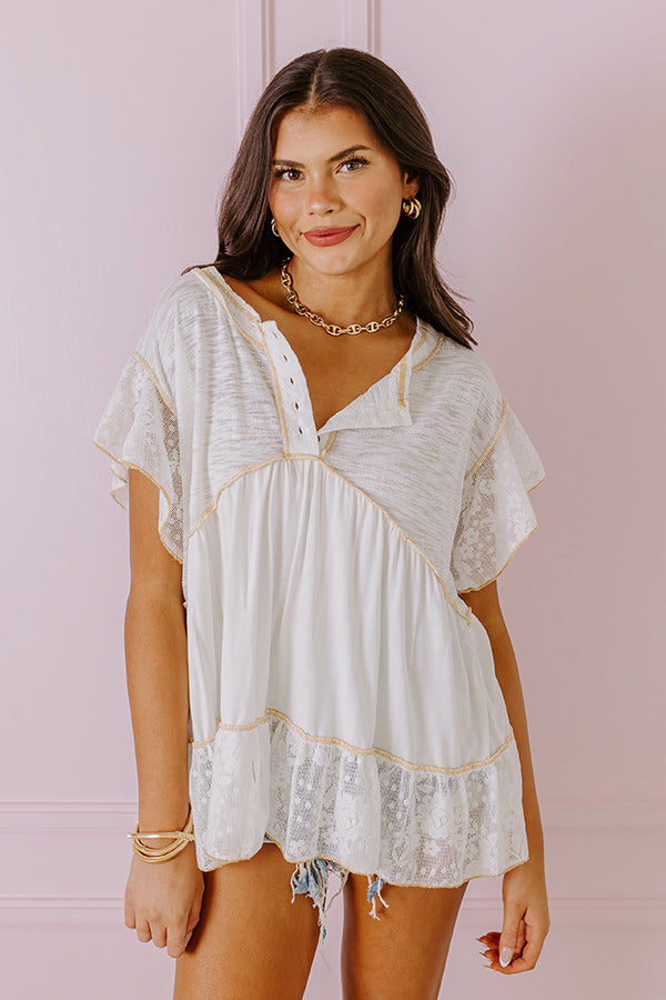 Springtime Sips Lace Babydoll Top In White