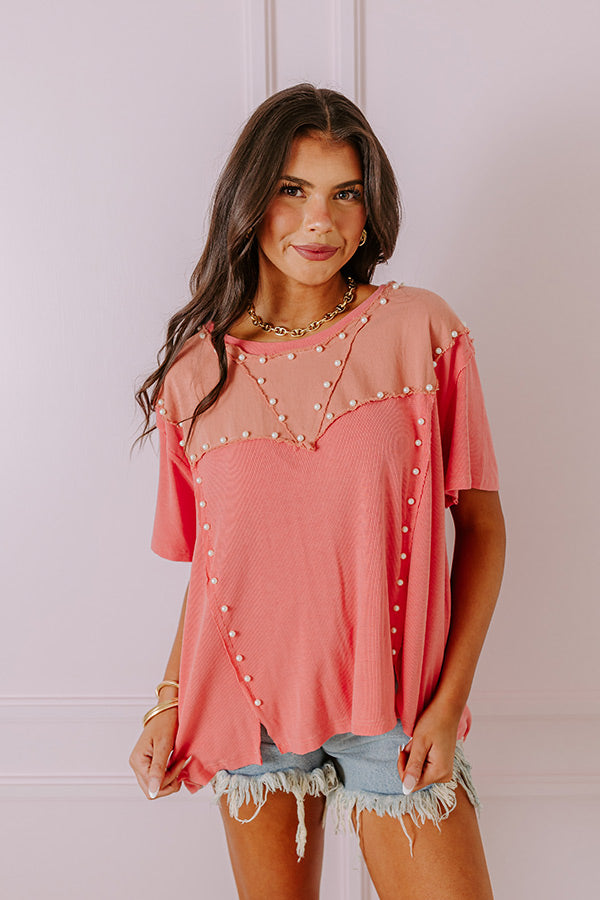 Poised Romance Embellished Top In Coral
