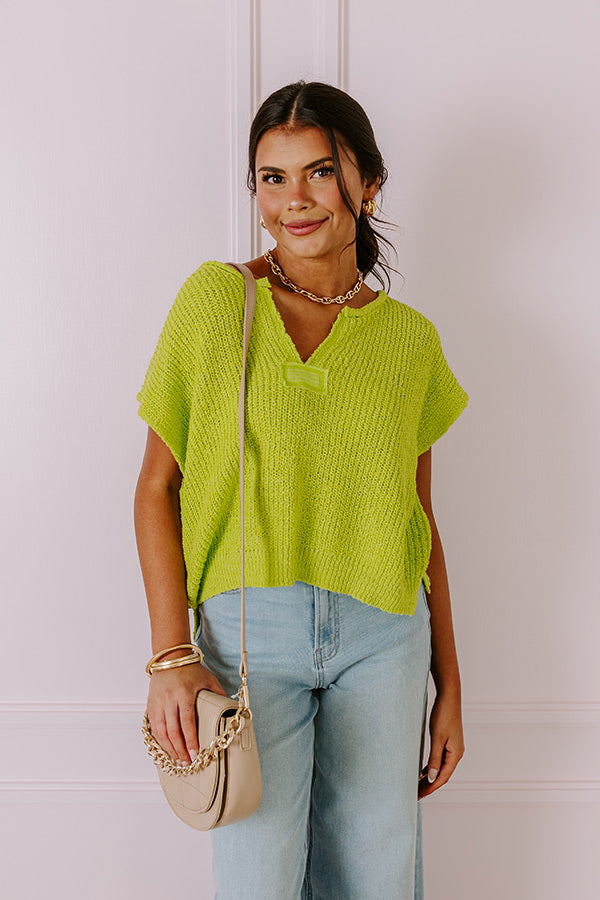 Vacay Ready Knit Top in Lime Punch