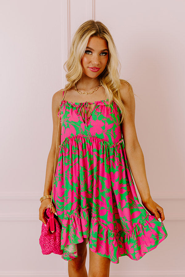 Tropicana Trendsetters Babydoll Mini Dress in Hot Pink