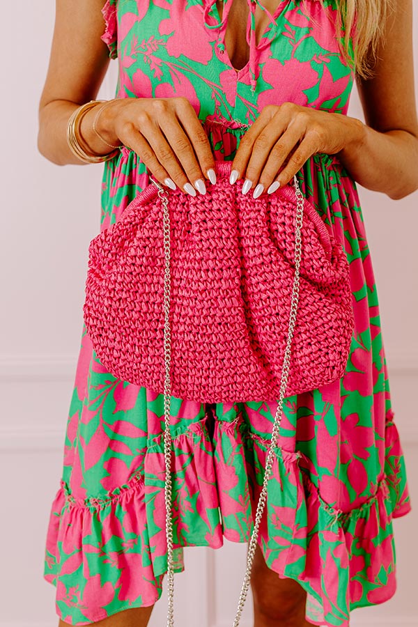 Coral Cove Woven Crossbody In Hot Pink