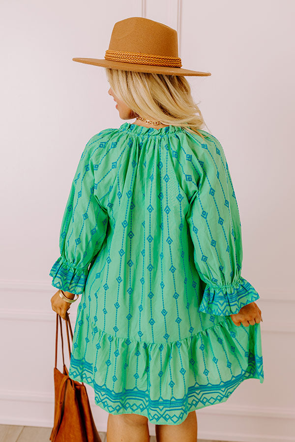 Charleston Stroll Embroidered Mini Dress in Kelly Green Curves Image - 5