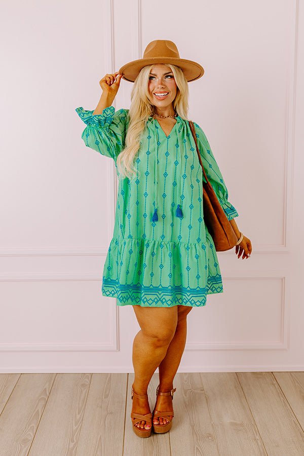 Charleston Stroll Embroidered Mini Dress in Kelly Green Curves Image - 1