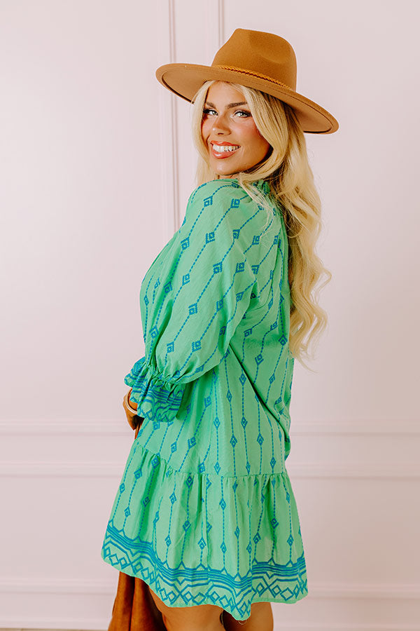Charleston Stroll Embroidered Mini Dress in Kelly Green Curves Image - 4