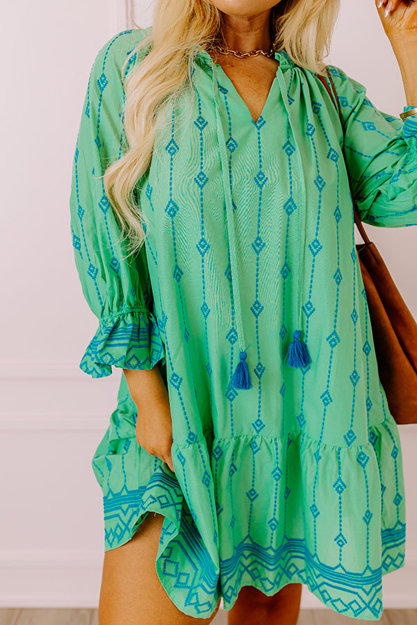 Charleston Stroll Embroidered Mini Dress in Kelly Green Curves Image - 3