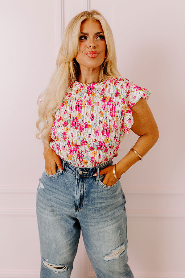 Floral Statement Smocked Top Curves Image - 3