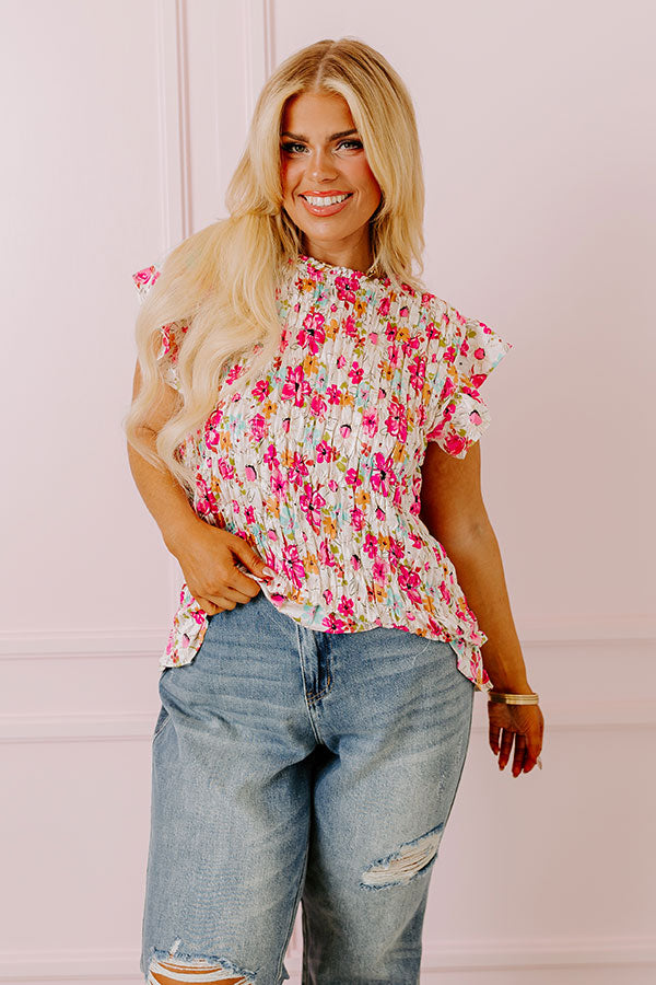 Floral Statement Smocked Top Curves Image - 4