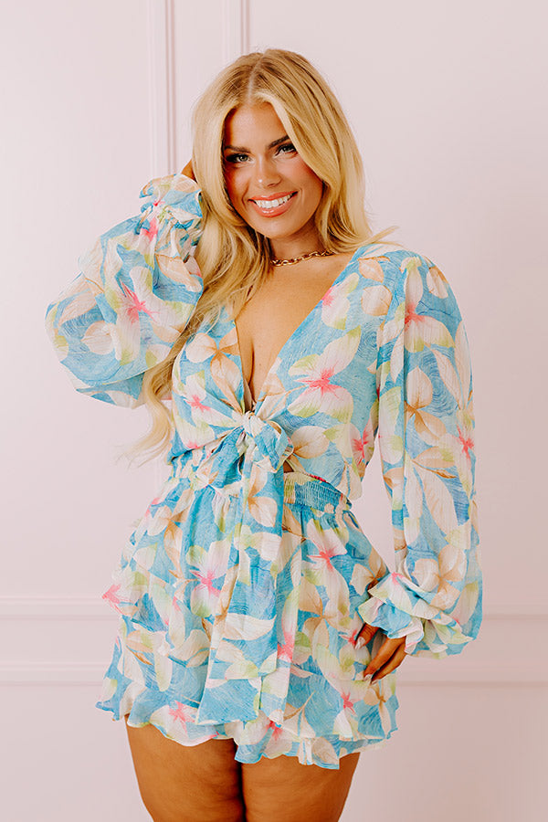 Tropical Vacay Front Tie Romper in Blue Curves Image - 5