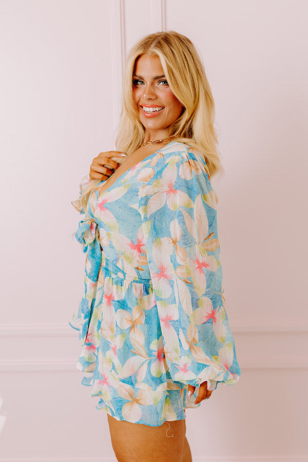 Tropical Vacay Front Tie Romper in Blue Curves Image - 3