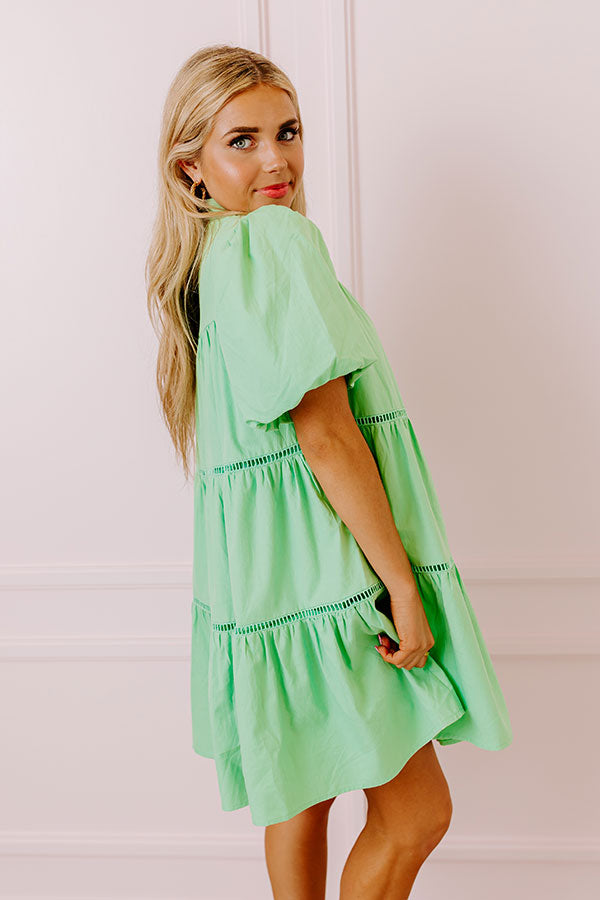 Entro Kelly Green Striped Cotton Button Up Mini Dress