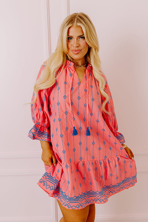 Charleston Stroll Embroidered Mini Dress in Pink Curves Image - 3