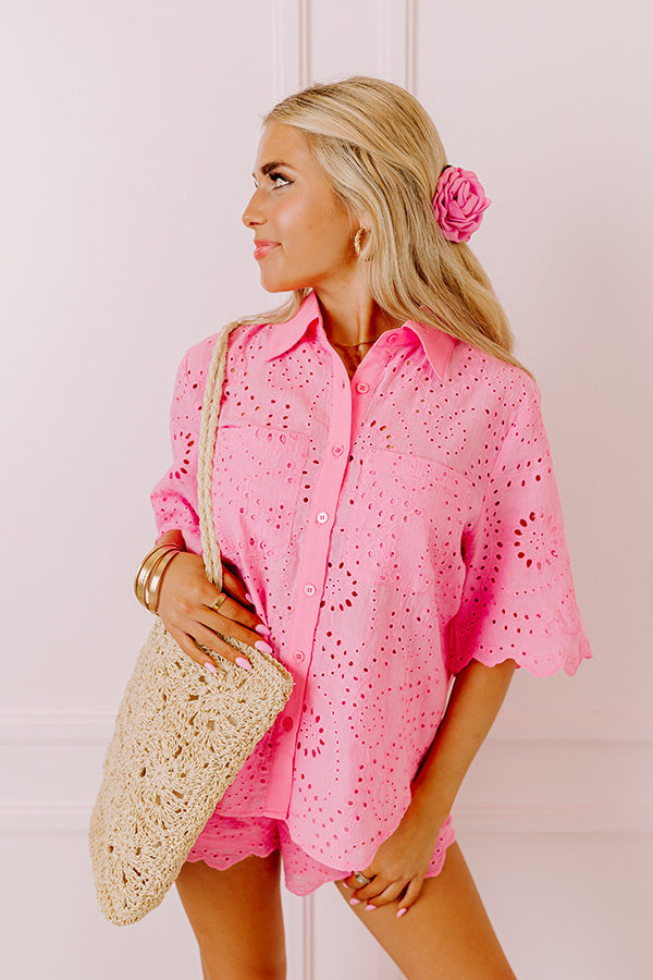Eyelet Daydreams Button Up Top