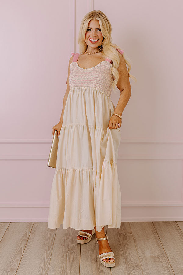 Classic Cutie Smocked Maxi Dress in Cream Curves