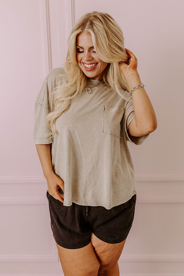 Ready To Go Mineral Wash Tee in Warm Taupe Curves