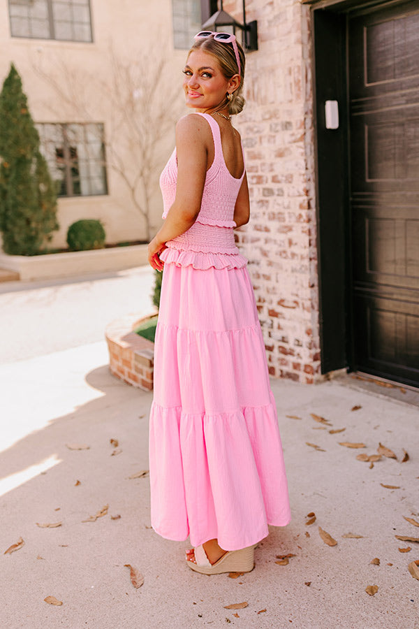 Sunset Beach Stroll Crochet Maxi Dress in Pink - Main Image